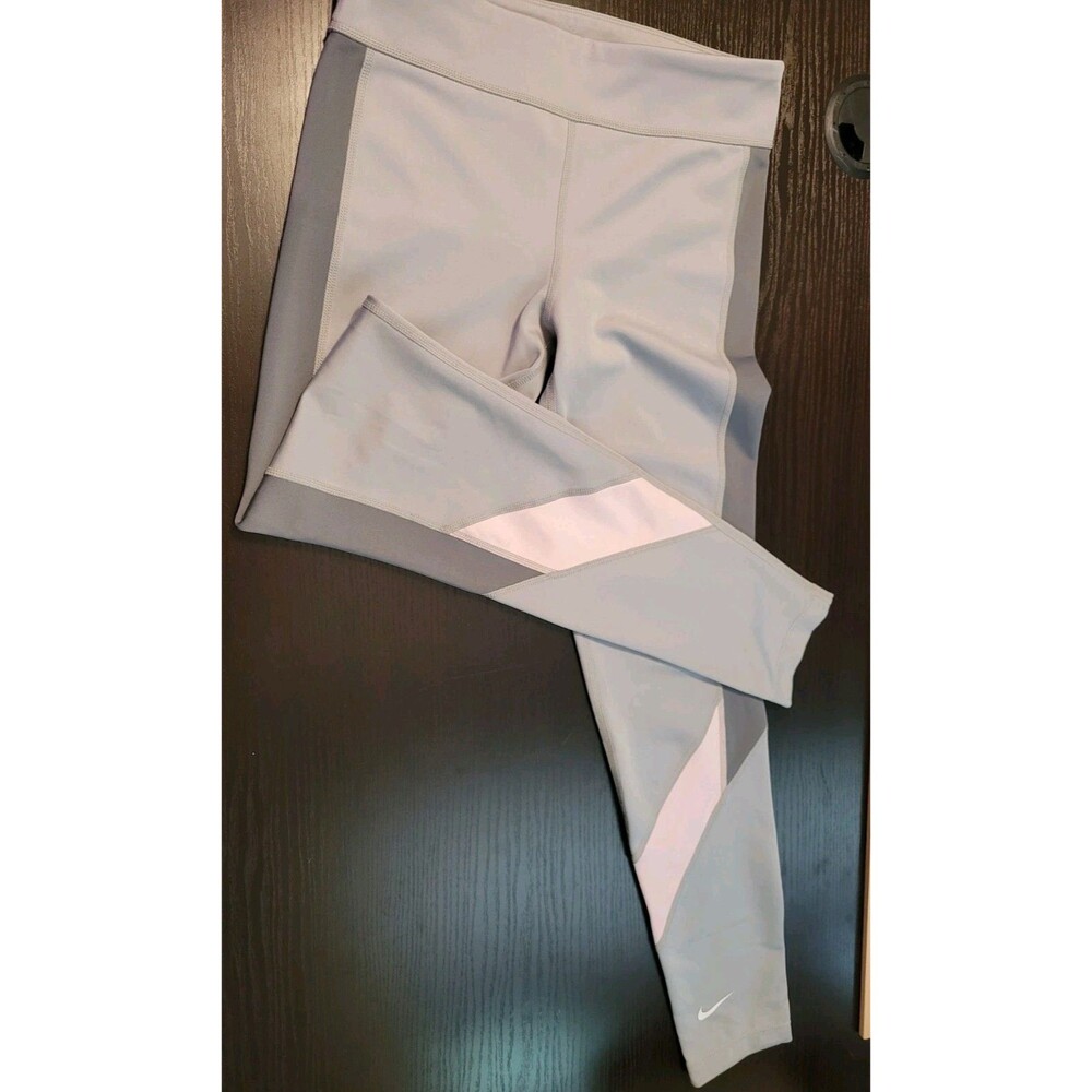 Nike Dri-FIT Big Girls Large Colorblock Leggings Gray Pink White 25" Inseam